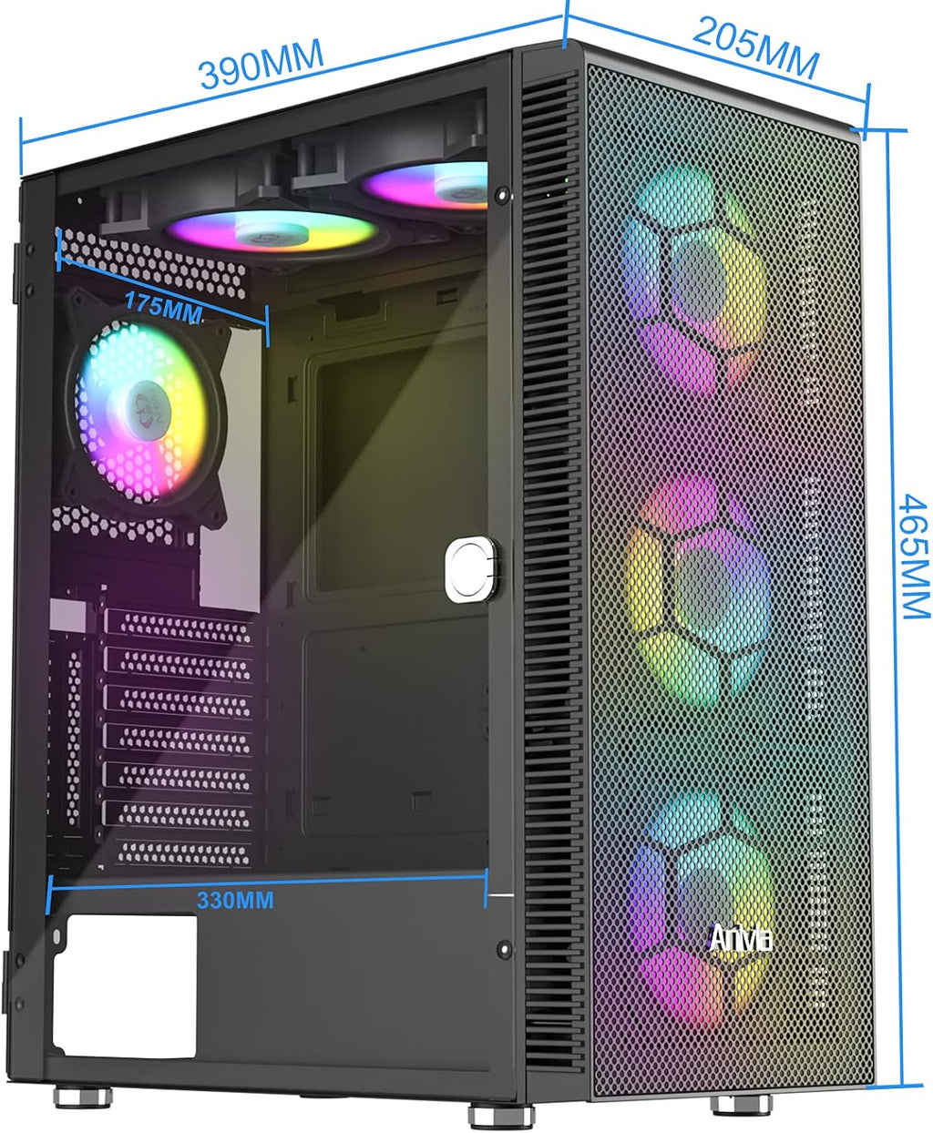 ATX Mid-Tower PC Gaming Case with 6 x 140mm Fans Glass Side Panel Q49077