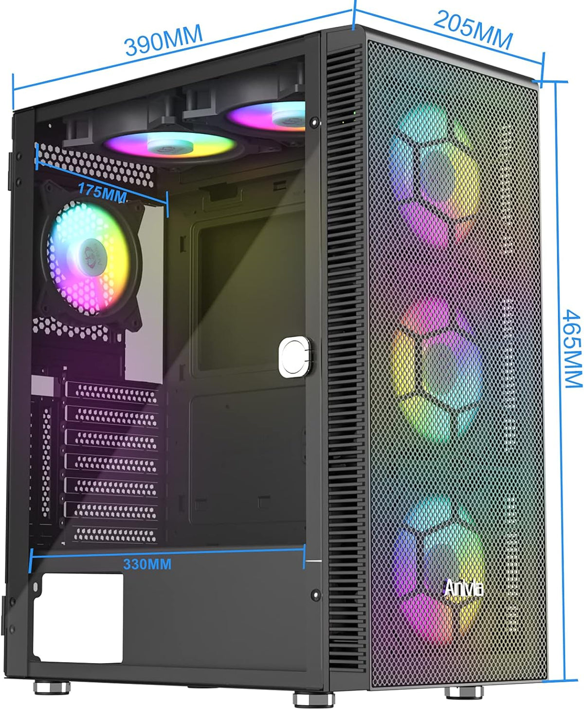 ATX Mid-Tower PC Gaming Case with 6 x 140mm Fans Glass Side Panel Q49077