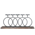 Gray and Brown Wood and Metal Candle Holder with Interlocking 5 Rings A5194