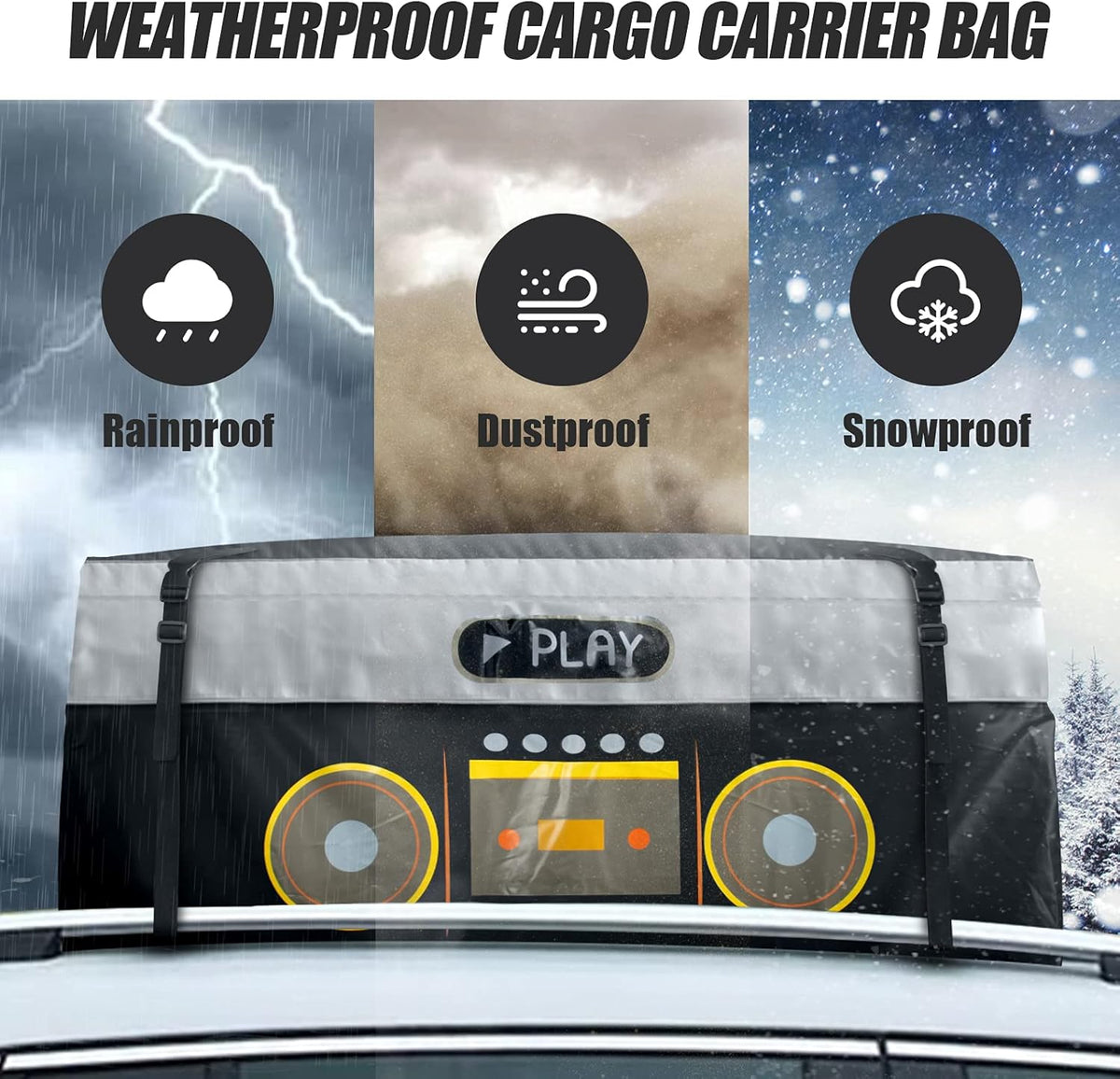 Rooftop Cargo Carrier Bag, 20 Cubic Feet Heavy Duty 100% Waterproof Car Roof Bag with Anti-Slip Mat, 6 Door Hooks, Storage Bag Z846878