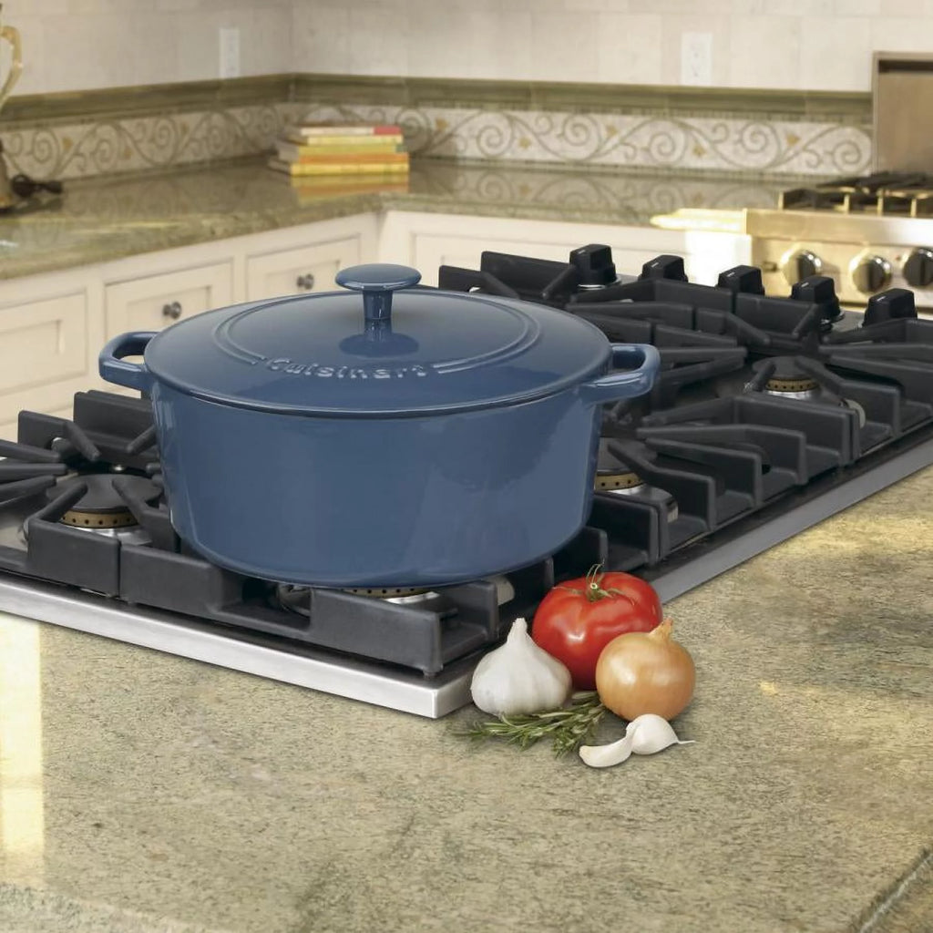 Enameled Cast Iron 7 Qt. Round Covered Casserole Provencal Blue E89612