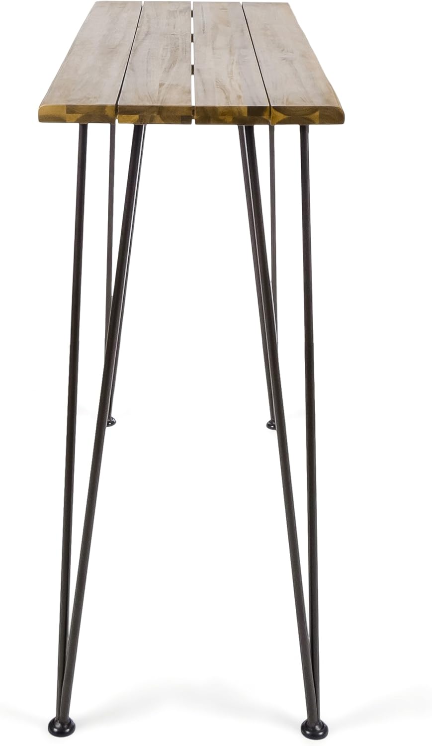 Teak Finish Acacia Wood Bar Table with Iron Frame F32824