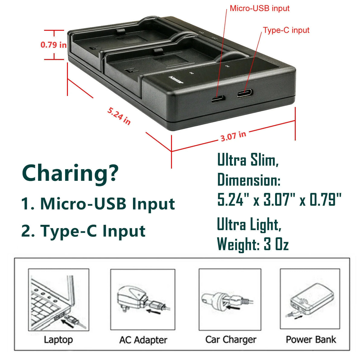3-Pack Battery and USB Charger for Canon Flash Memory Camcorder U598809