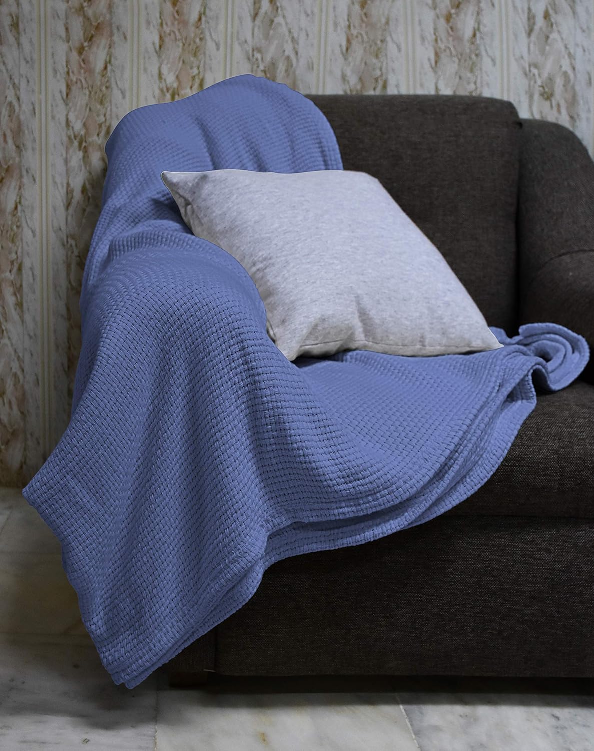 Blue Queen 90”X90” Cotton Basket Weave Blanket H83563