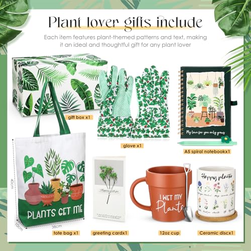 8 Pcs Plant Gift Box with Mug, Tote Bag, Plant Pot, Gardening Gloves O875