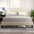 Beige Linen Upholstered Platform Bed Queen U407015