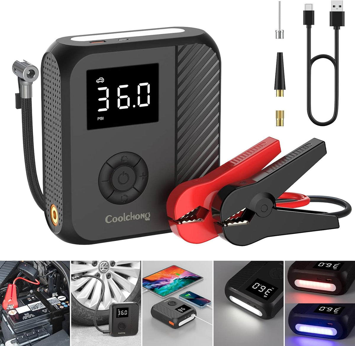 Portable Car Jump Starter with Power Bank and LED Light, 12000mAh, Pack of 2 I1725