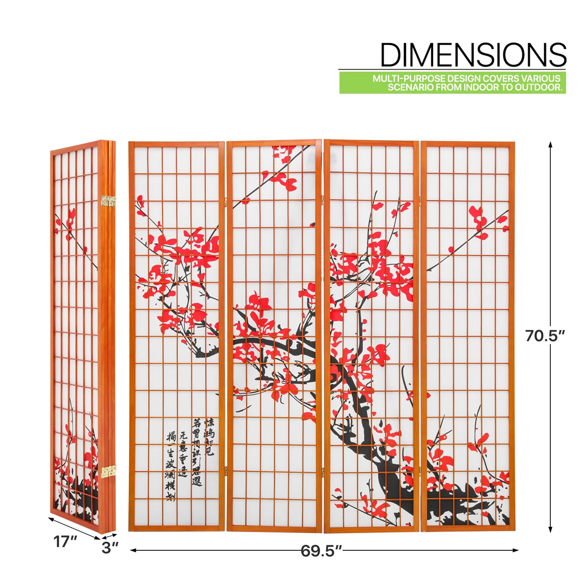 5.8 ft Tall 4 Panel Wood Room Divider W695092