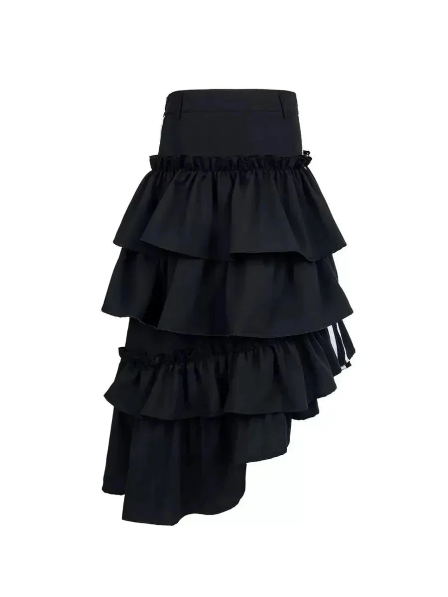 Striped Ruffle Irregular Midi Dress W980527