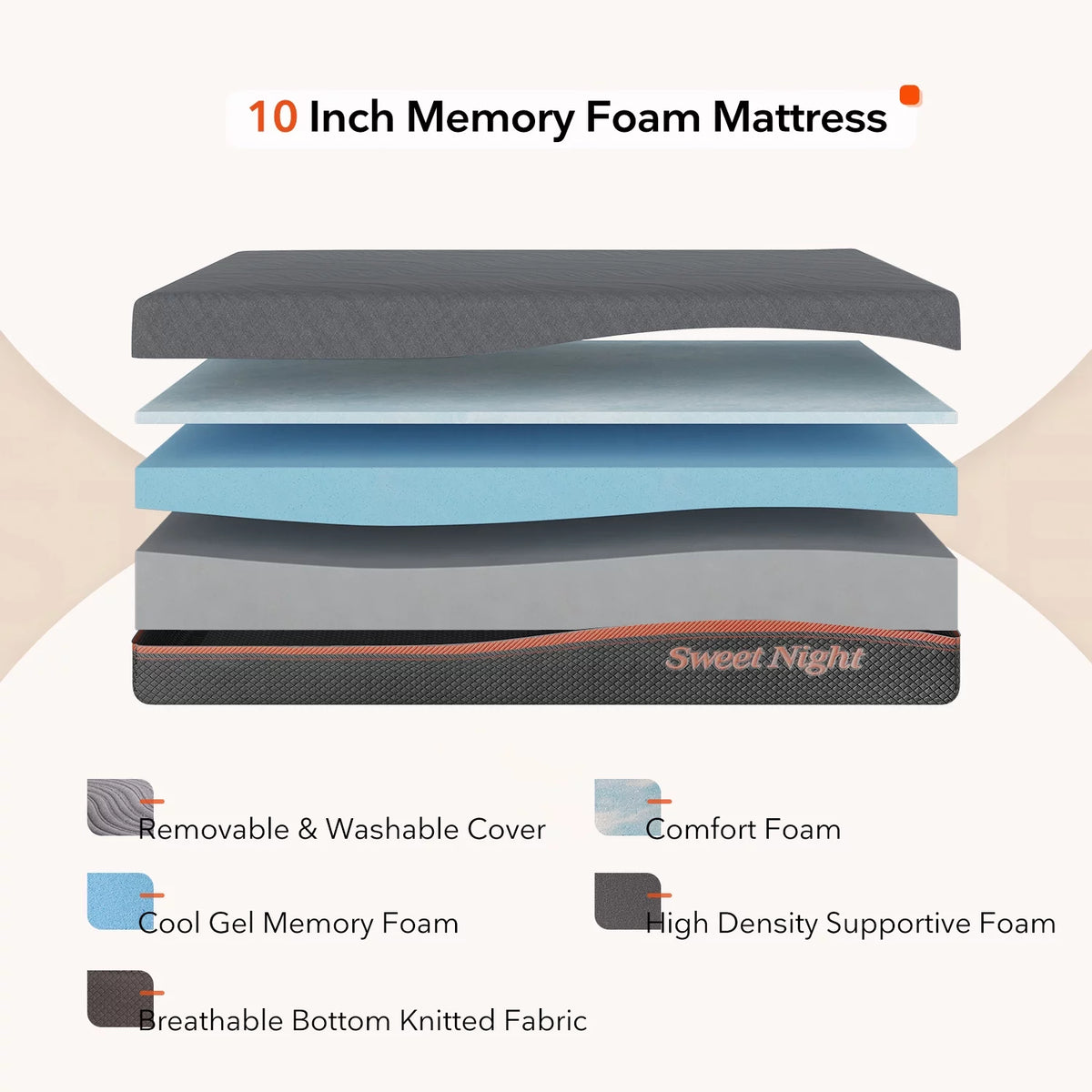 10 inch Gel Memory Foam Mattress Queen Size G58334