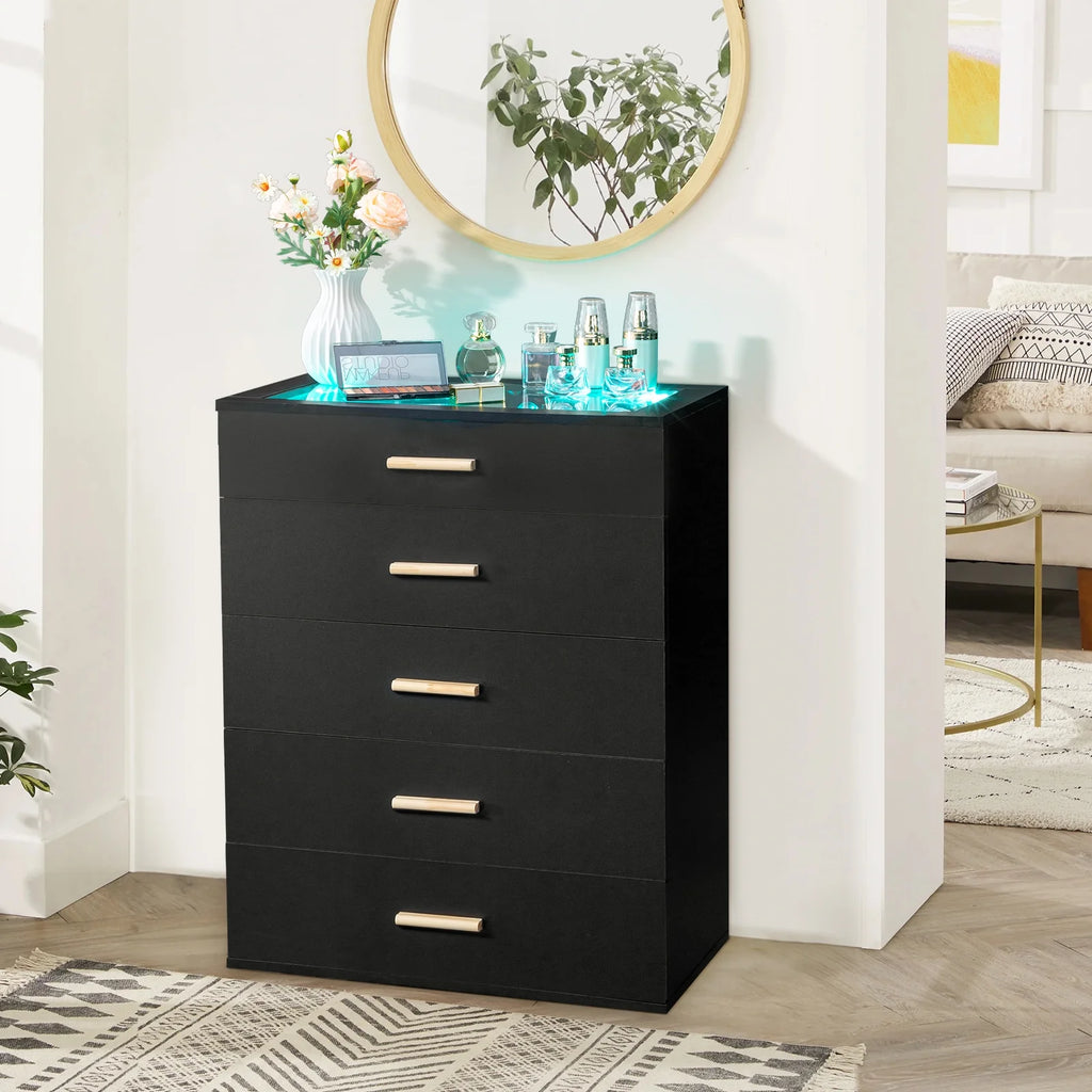 White 5 Drawer Dresser with LED Lights M55796