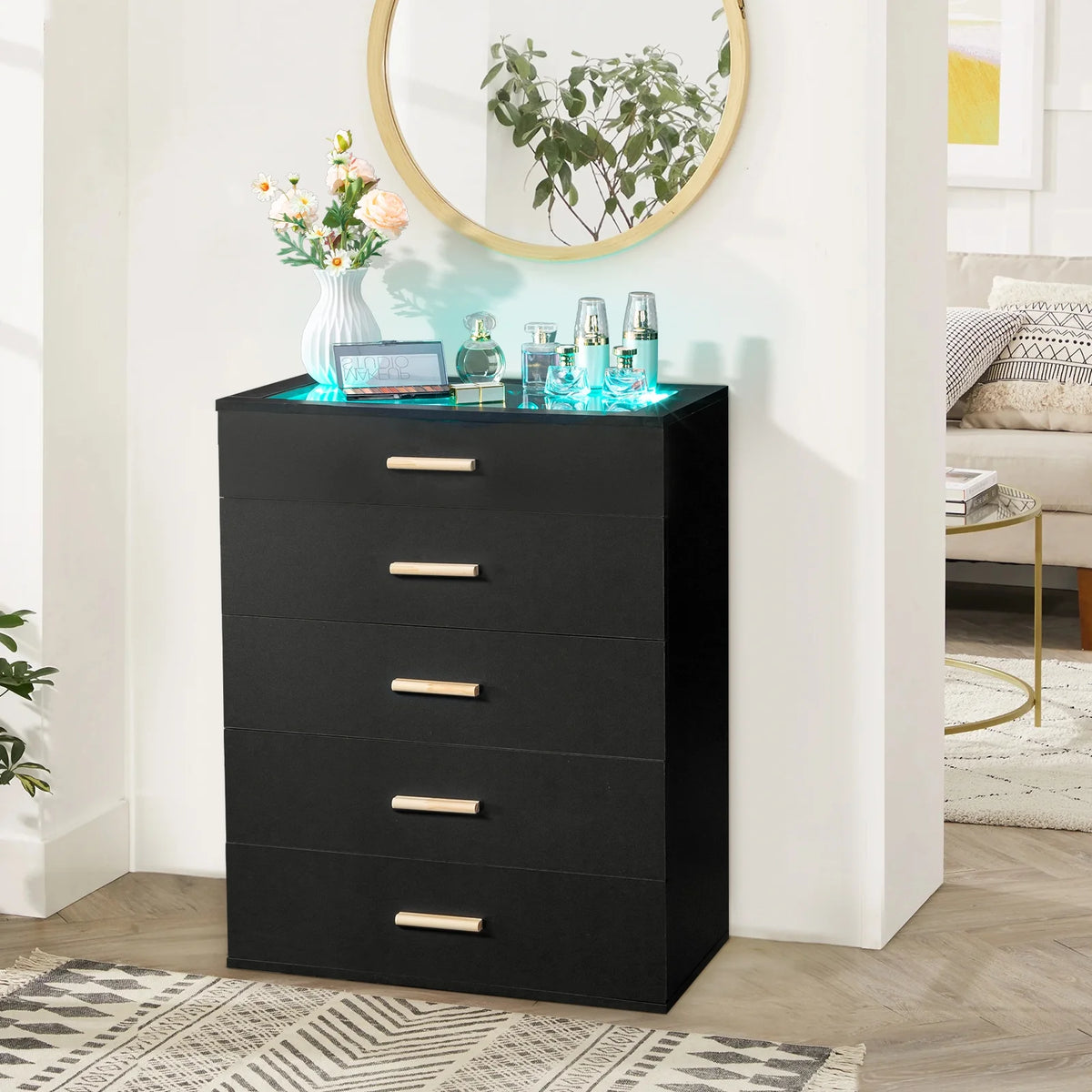 White 5 Drawer Dresser with LED Lights M55796