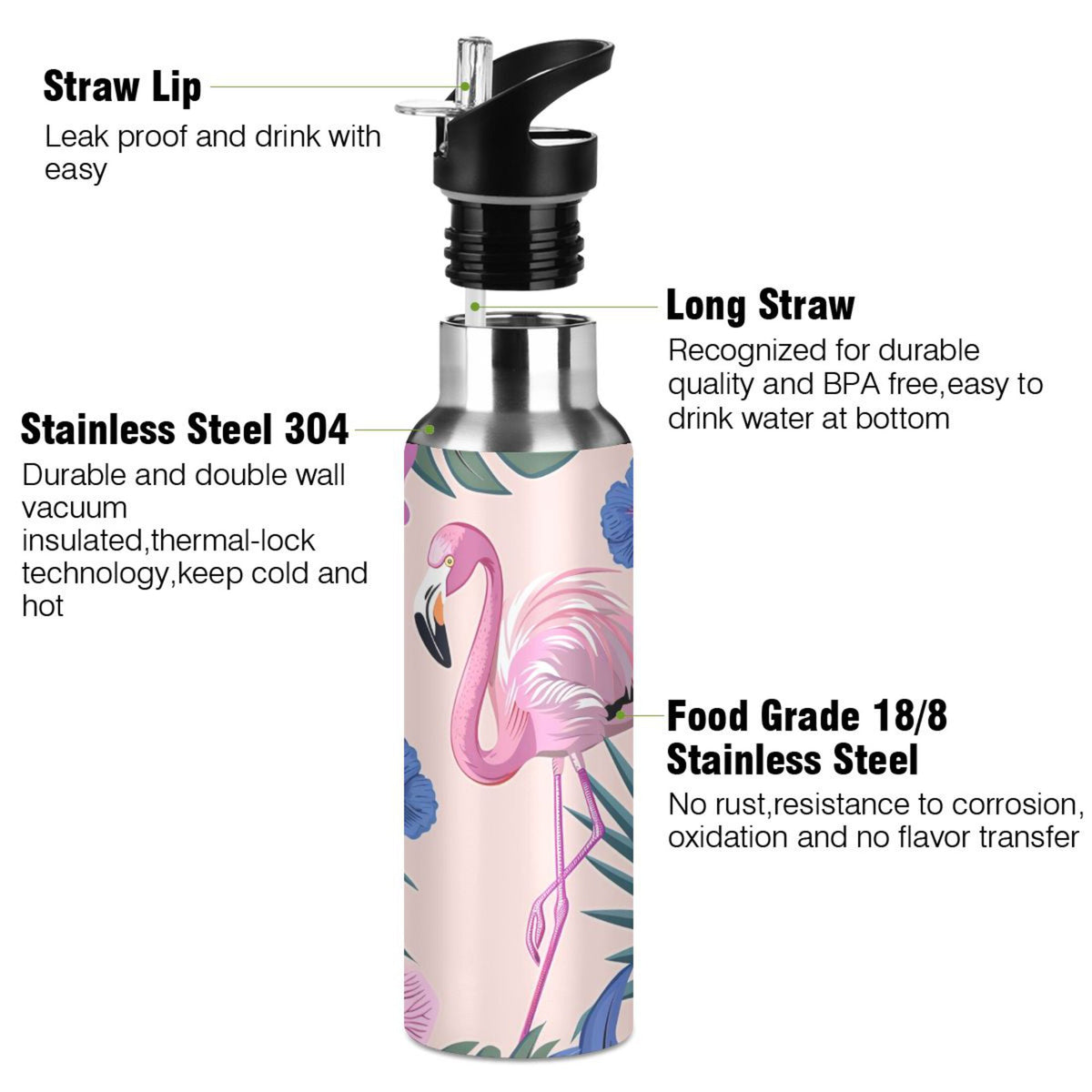 Insulated Stainless Steel Water Bottle with Straw Lid 20 oz O928151