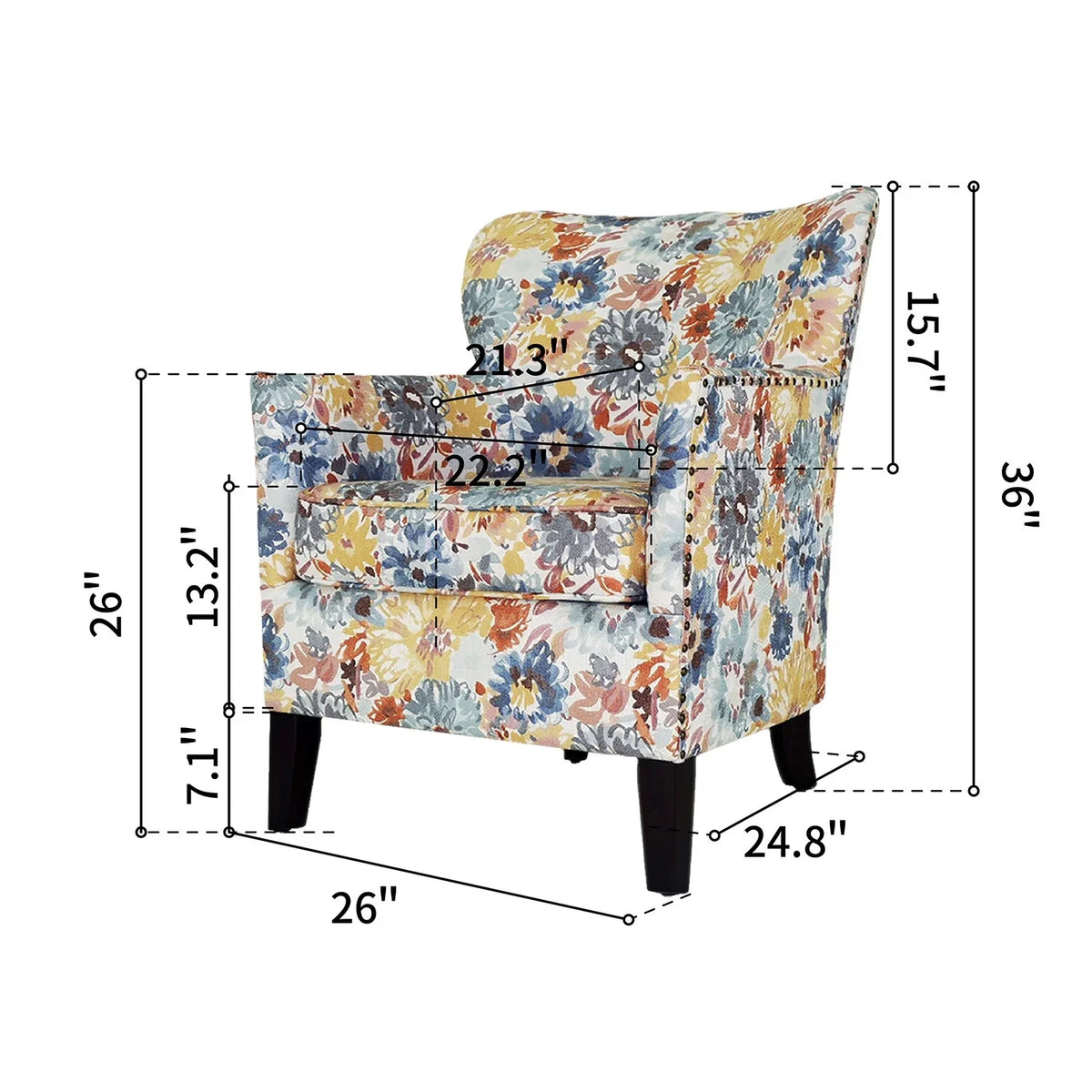 Blue Yellow Brown Floral Polyester Blend Arm Chair G847371