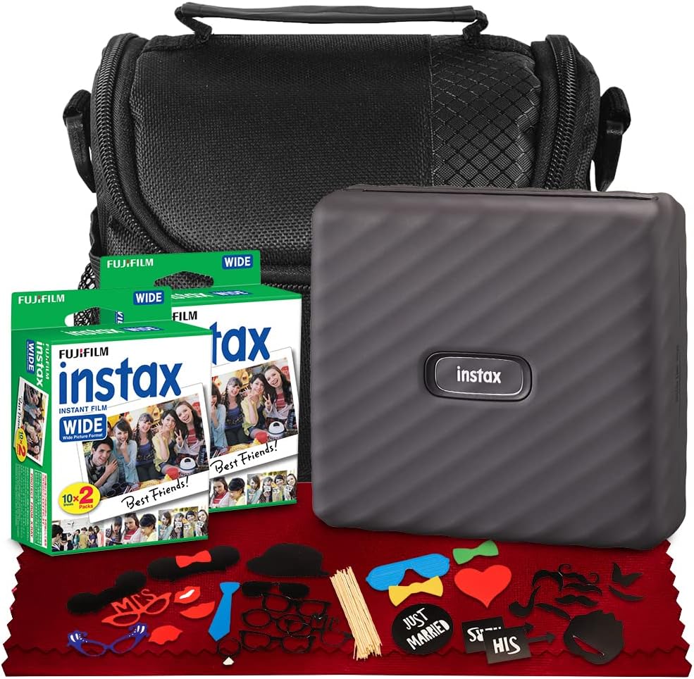 FUJIFILM INSTAX Link Wide Smartphone Printer Ash White Bundle with Wide Instant Film 20 Exposures E214208