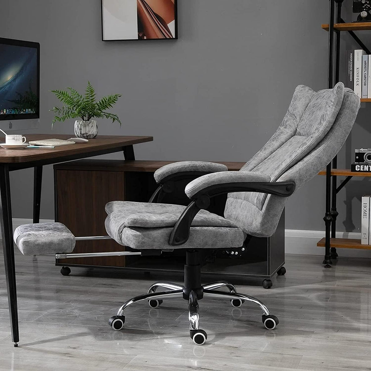 Gray Heated Massage Electric Vibration Reclining Swivel Chair with Pedals Adjustable Back Ergonomic Zero-Gravity Chair P6126