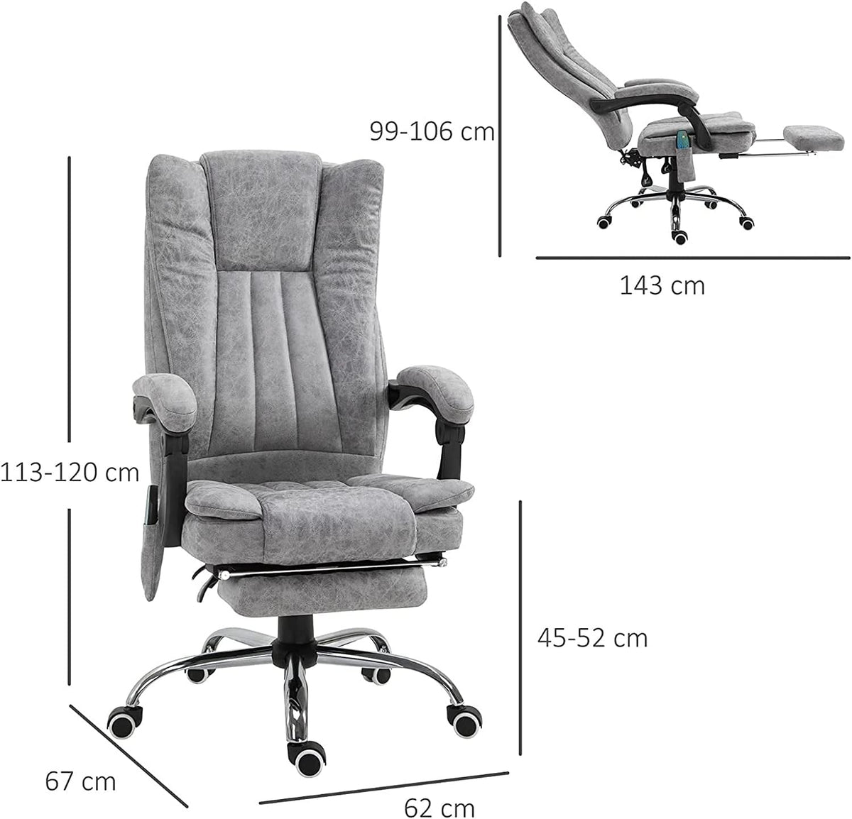 Gray Heated Massage Electric Vibration Reclining Swivel Chair with Pedals Adjustable Back Ergonomic Zero-Gravity Chair P6126