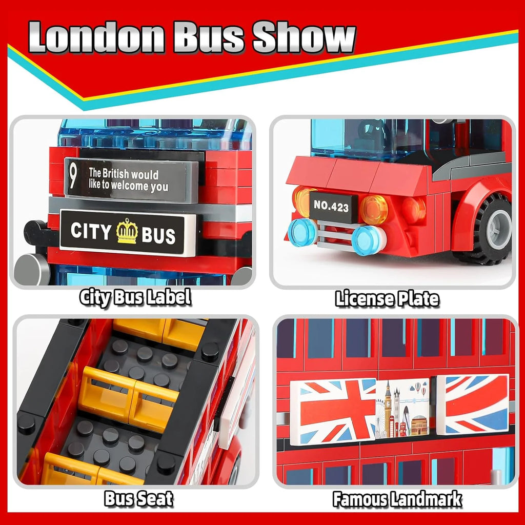 458 Pcs Double Deckers London Bus Station Building Blocks Set X87982