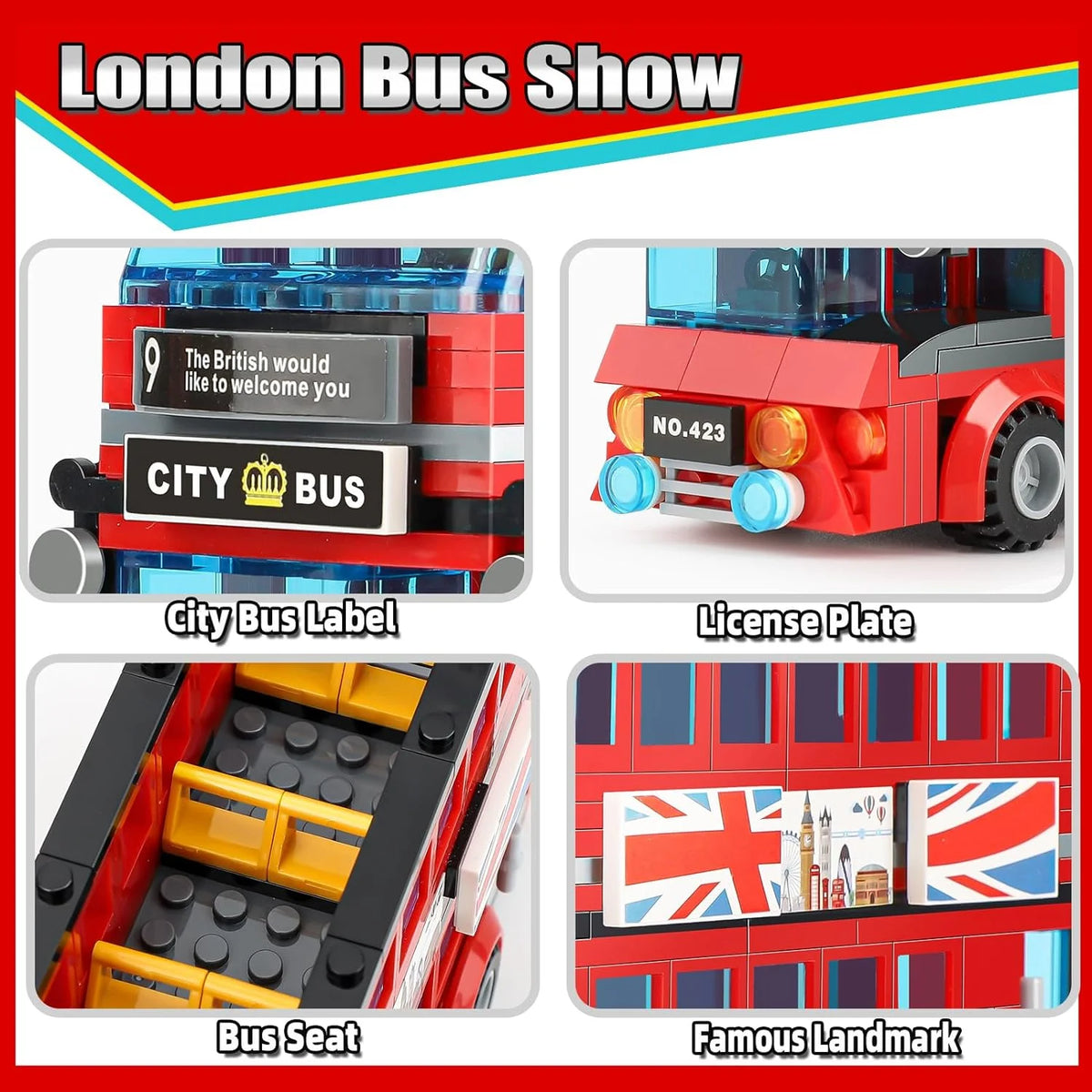 458 Pcs Double Deckers London Bus Station Building Blocks Set X87982
