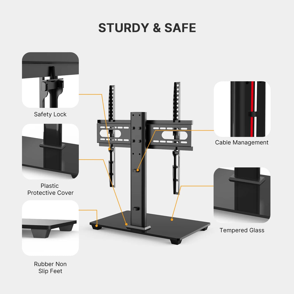 Universal TV Stand for 32-55 Inch TVs Height Adjustable Tempered Glass Base O195