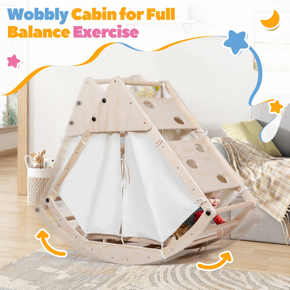 Foldable Wooden Climbing Triangle Ladder with Ramp U4926