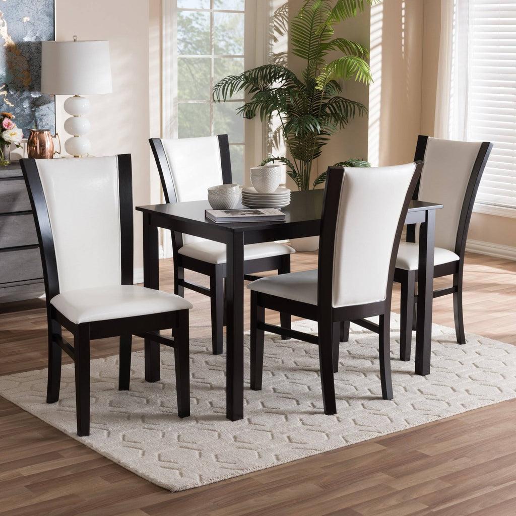 5-Piece White Faux Leather Dining Set Y6073