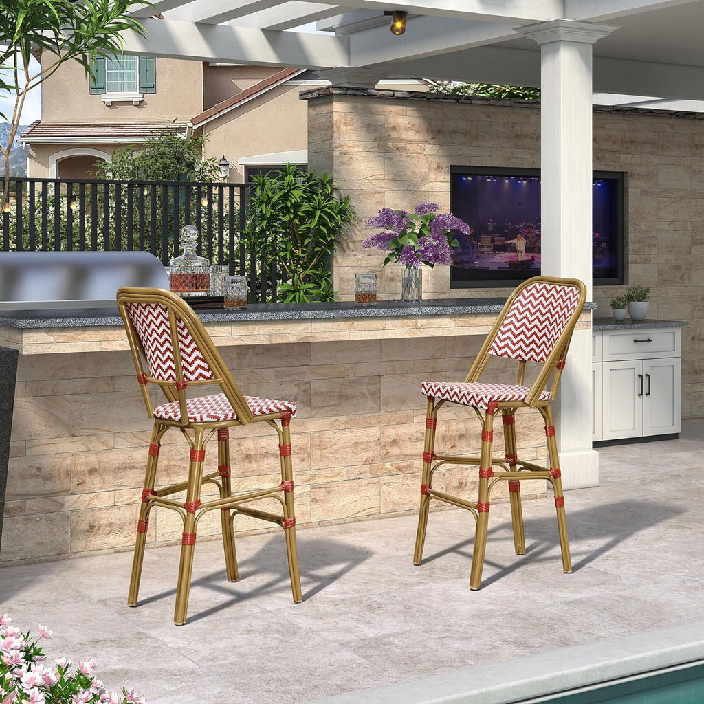 Set of 2 Red Aluminum Rattan Bar Stool X269