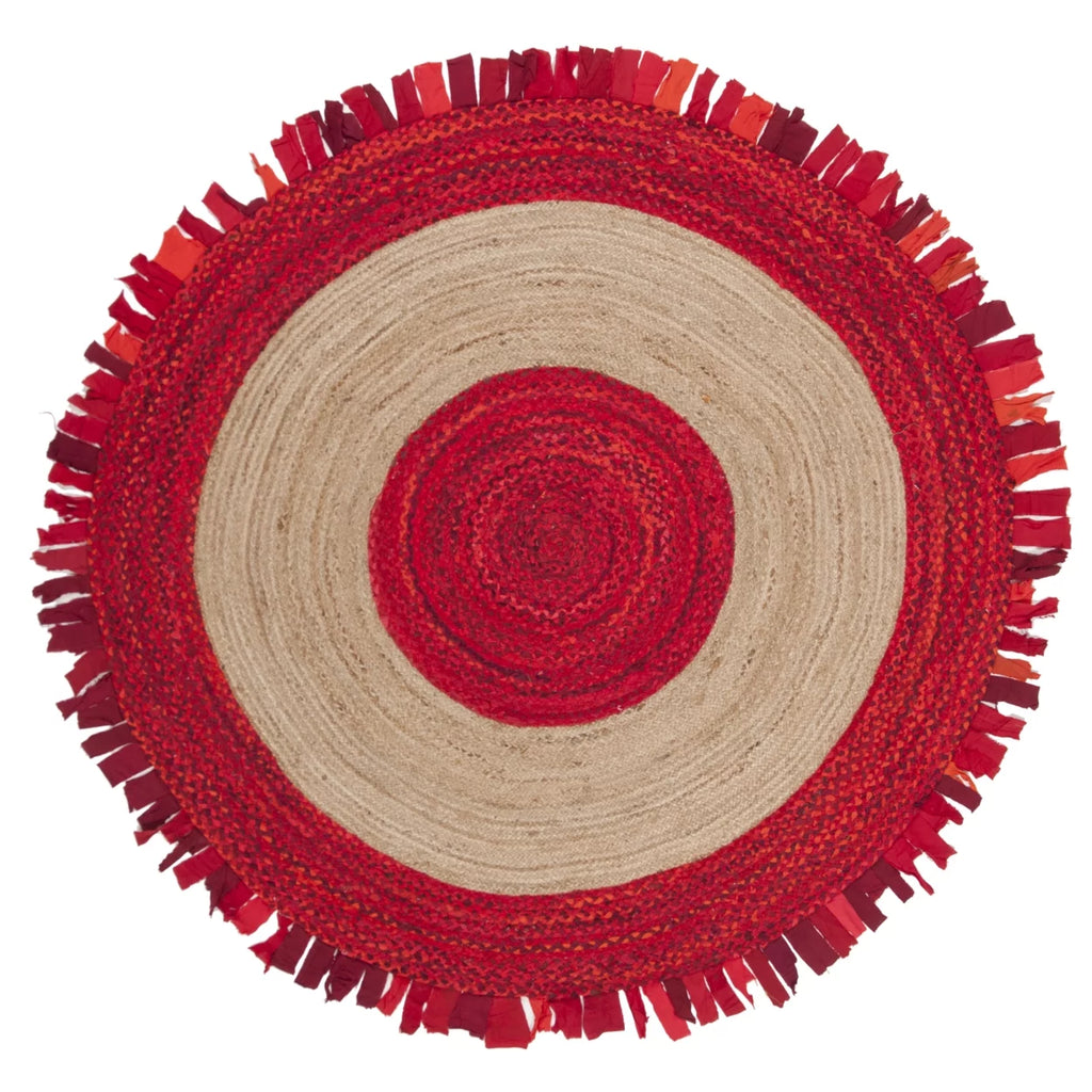 Red Natural Braided Area Rug 5' x 5' Round D9985