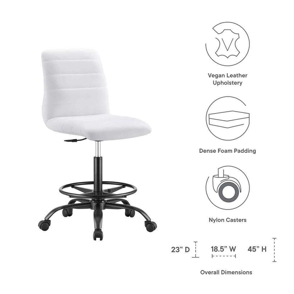 Black White Vegan Leather Drafting Chair N39755