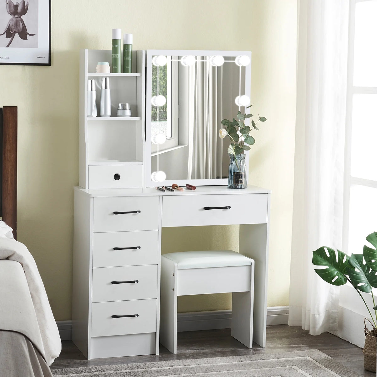 White Vanity Set with Mirror & Lights T632