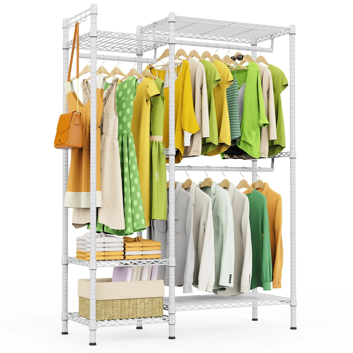 Heavy Duty White Metal Clothes Rack with Shelves Q102