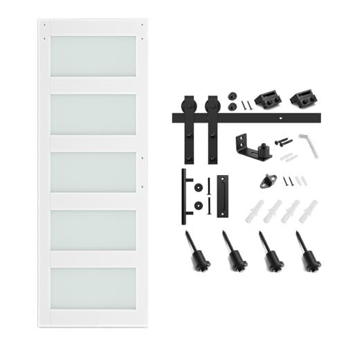 36 x 84 in Glass Barn Door with 6.6FT Sliding Hardware Kit W76458