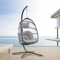 Egg Swing Chair with Bracket Outdoor Rattan Wicker Basket Hammock Chair with Aluminium Steel Frame and UV Cushion N777027
