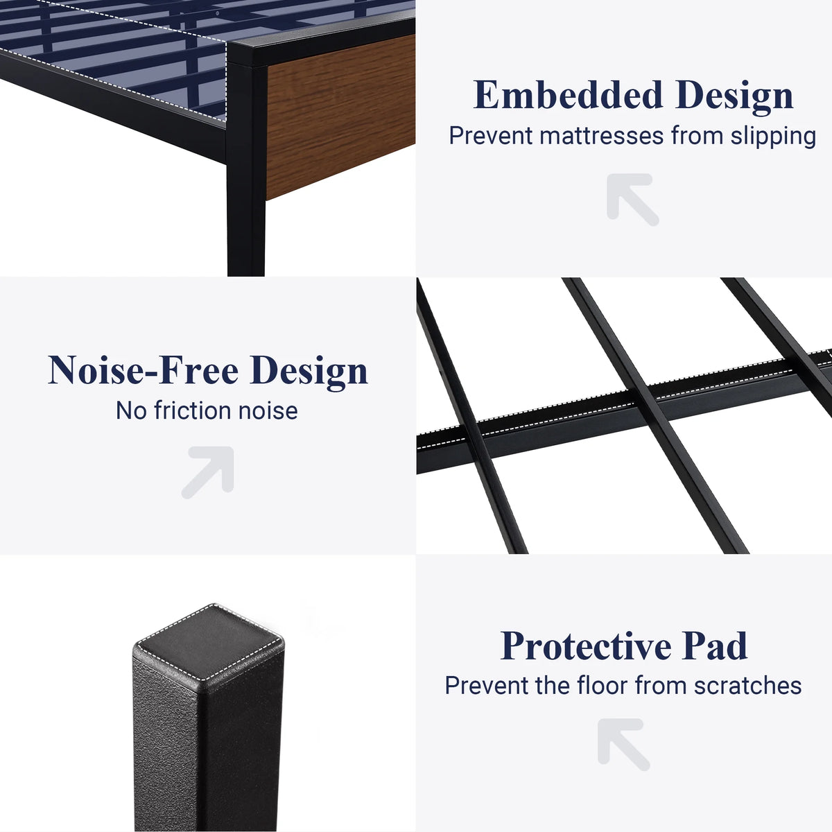 Queen Size Metal Platform Bed Frame with Wood Headboard N991367