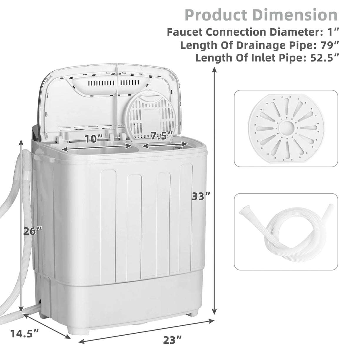Portable Semi-Automatic Twin Tub Wash Machine Black P414043