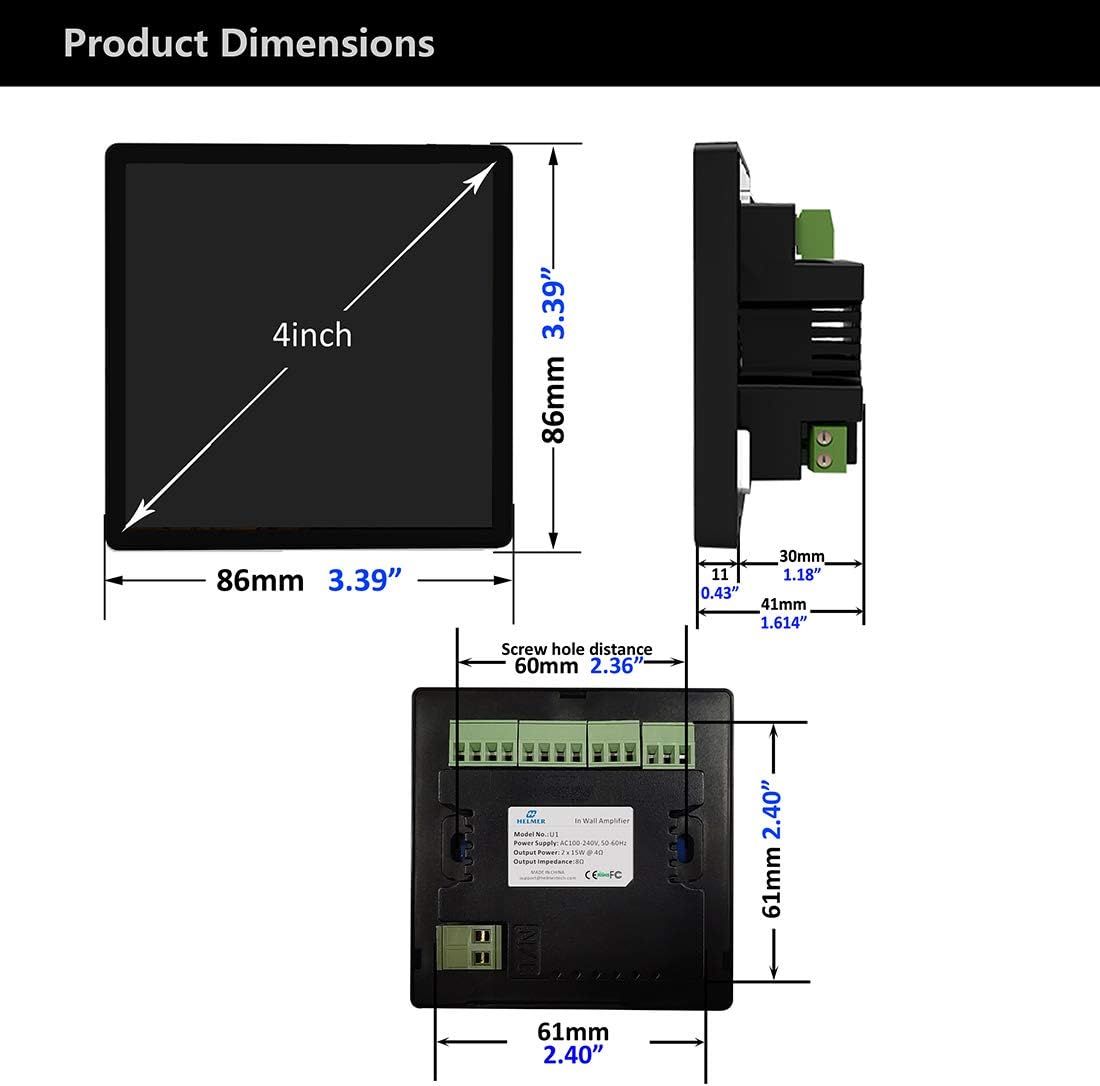 Black Wall Mount Bluetooth Receiver Stereo Audio Amplifier with Touch Screen G646