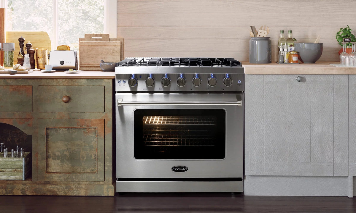 2 Piece Kitchen Appliance Package with 36" Freestanding Gas Range & 36" Island Range Hood I85899