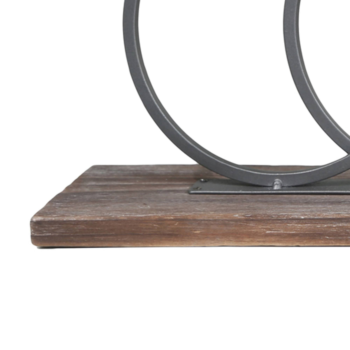 Gray and Brown Wood and Metal Candle Holder with Interlocking 5 Rings A5194