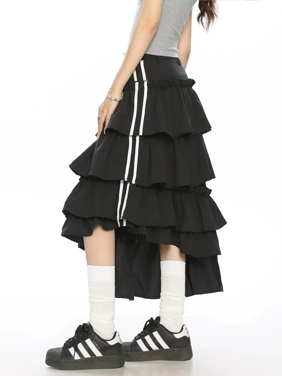 Striped Ruffle Irregular Midi Dress W980527