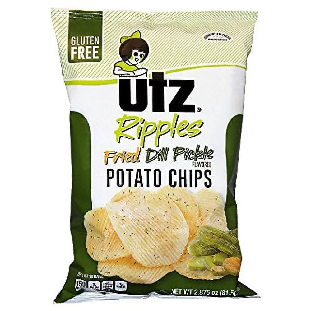 Potato Chips, Ripples, Fried Dill Pickle, 2.875 oz Bags (Pack of 4) T7124