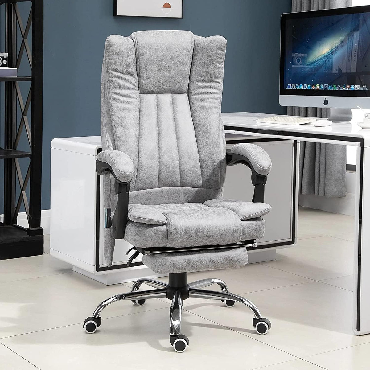 Gray Heated Massage Electric Vibration Reclining Swivel Chair with Pedals Adjustable Back Ergonomic Zero-Gravity Chair P6126