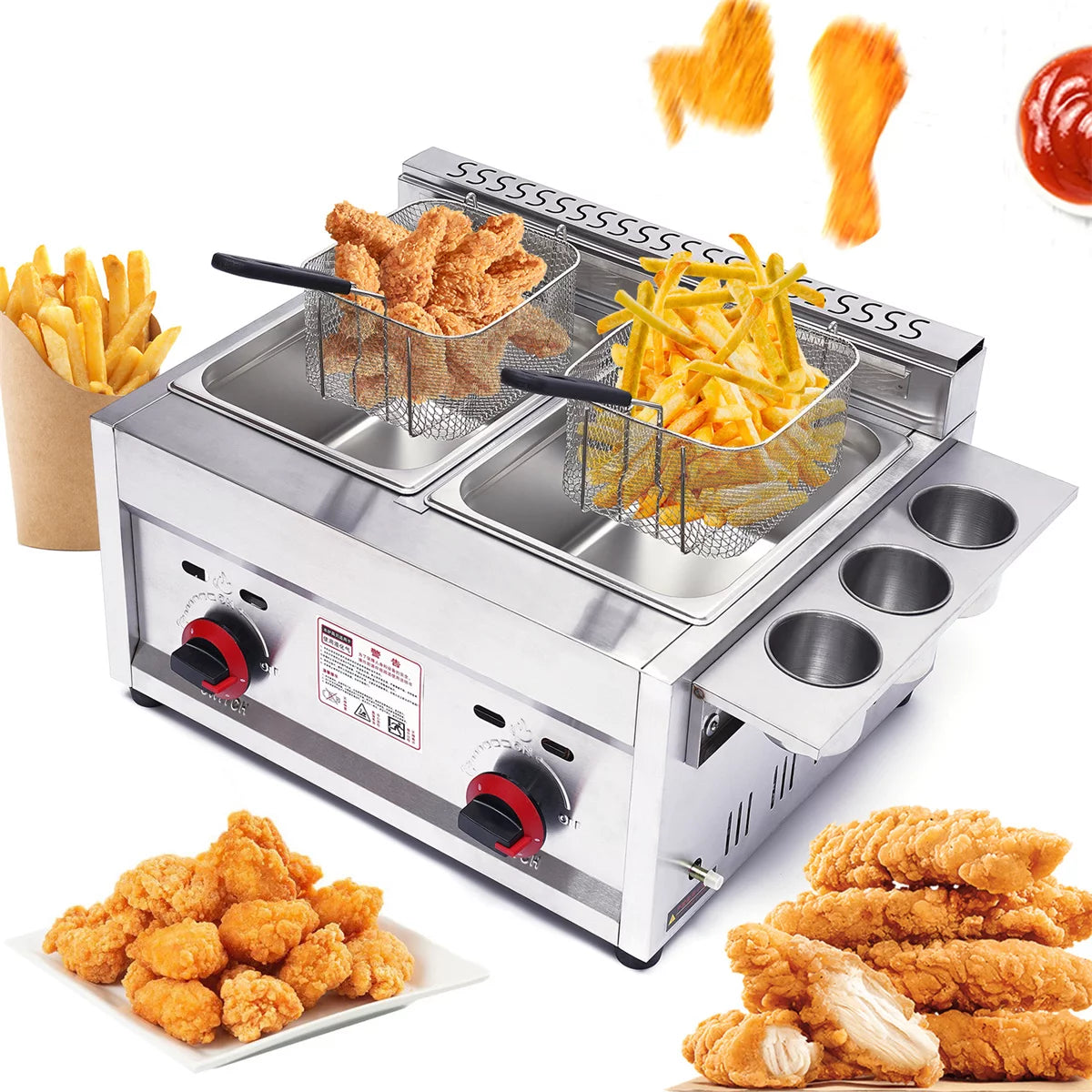 Commercial Gas Deep Fryer 2 Basket 6L*2 Stainless Steel H965261
