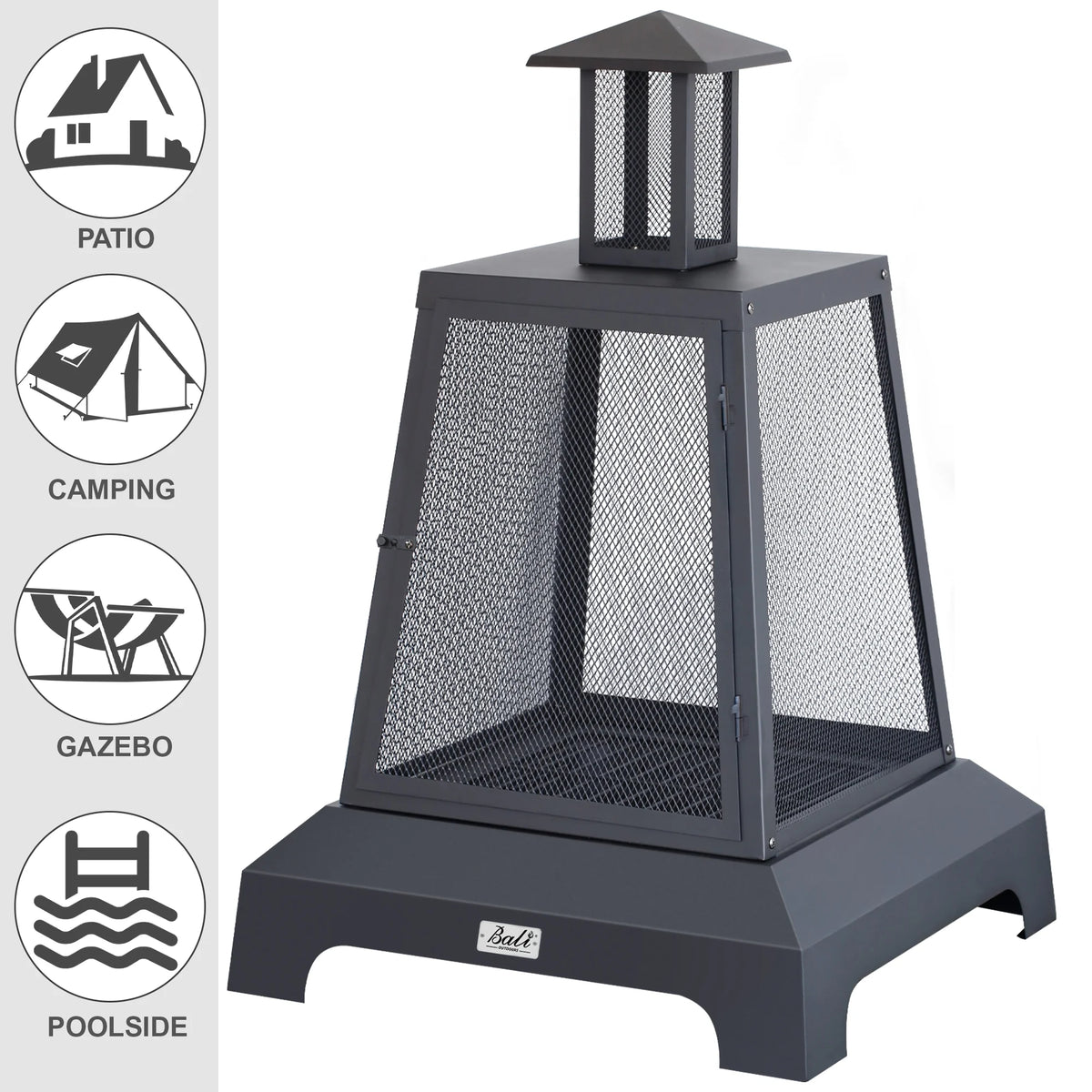 Black Steel Wood Burning Fire Pit Chimenea S86274