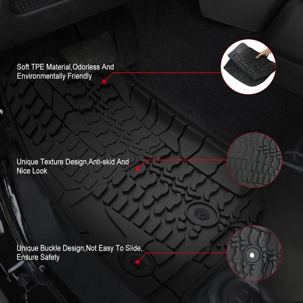 Black Front Row TPE Floor Mat Set for 2014-2018 Jeep Wrangler JK JKU D4356