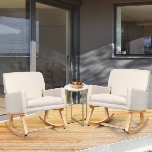 Beige Upholstered Rocking Armchair J951544