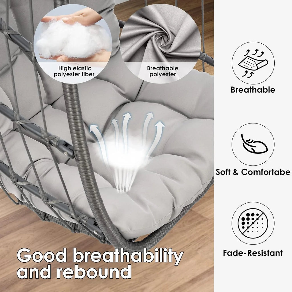 Egg Swing Chair with Bracket Outdoor Rattan Wicker Basket Hammock Chair with Aluminium Steel Frame and UV Cushion N777027
