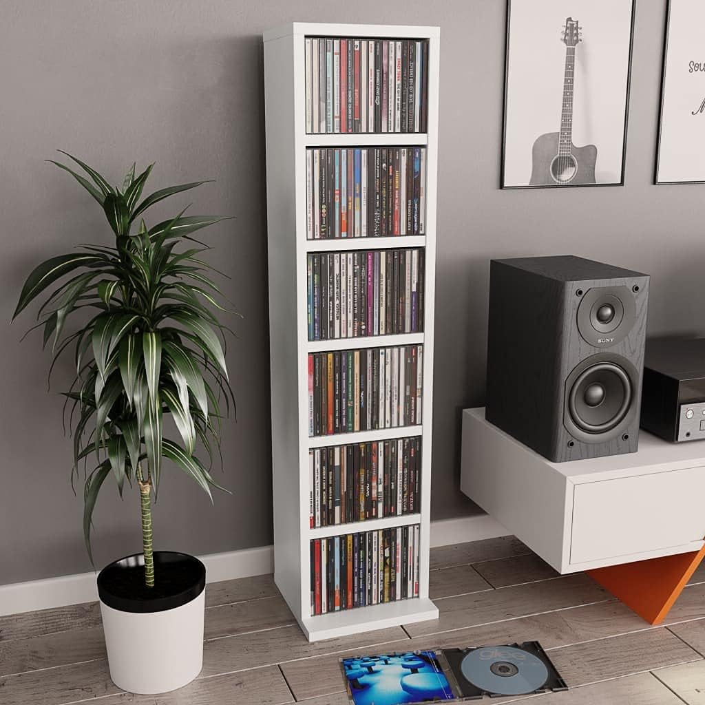 White and Sonoma Oak 8.3x9x34.6 Chipboard CD Cabinet Pack of 2 G345