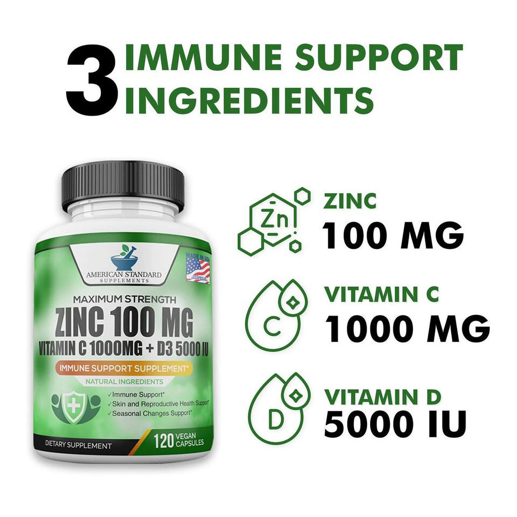 Zinc 100mg Vitamin C 1000mg Vitamin D 5000IU 120 Capsules Z7977