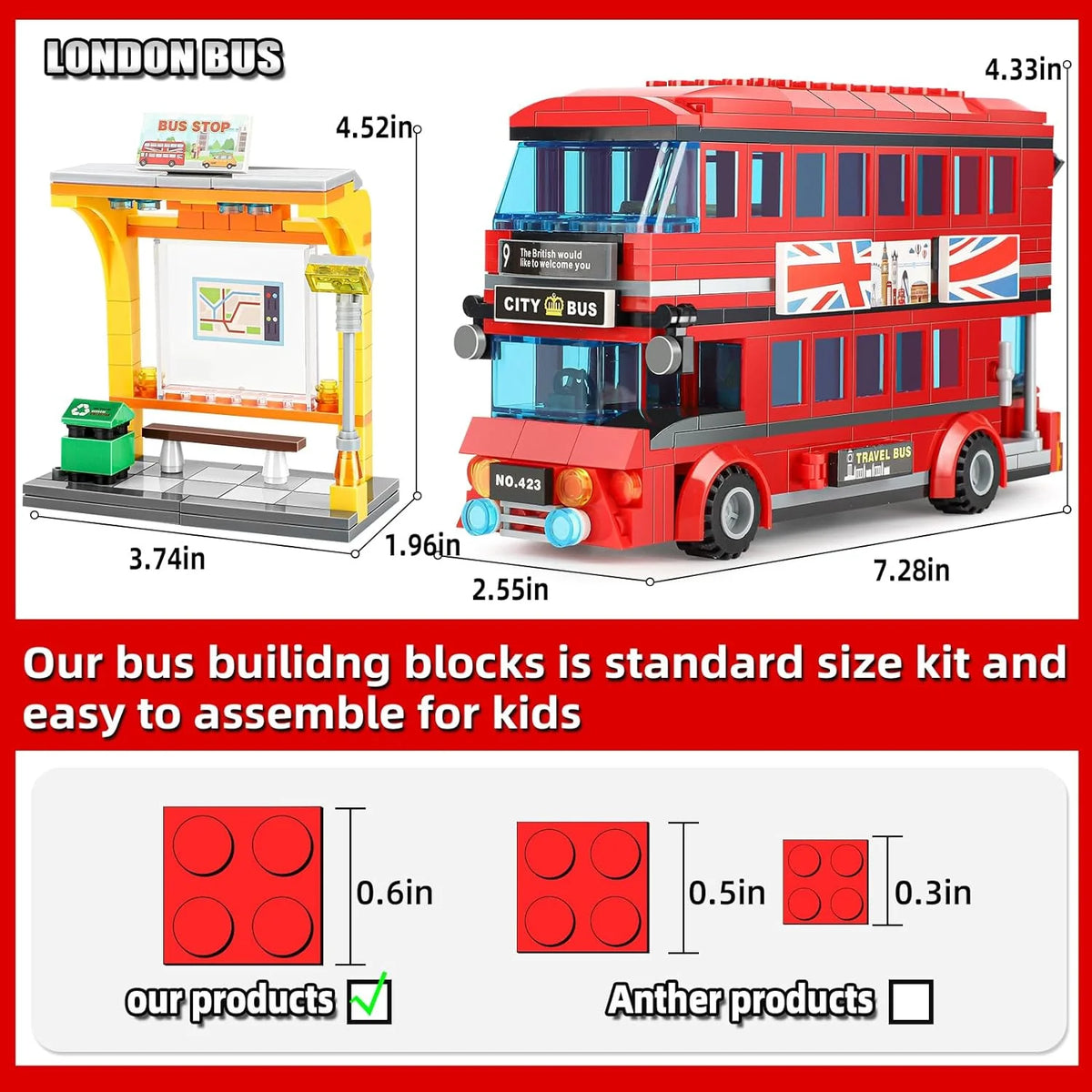 458 Pcs Double Deckers London Bus Station Building Blocks Set X87982