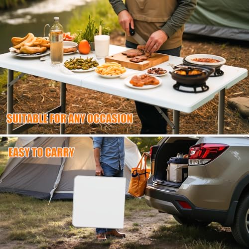 6FT Folding Table with Carrying Handle Portable Plastic Z365217
